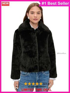 Faux Fur Short Coat Collared Snap Placket Pockets